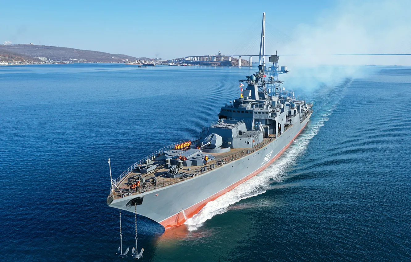 Photo wallpaper frigate, test, modernization, running, Marshal Shaposhnikov