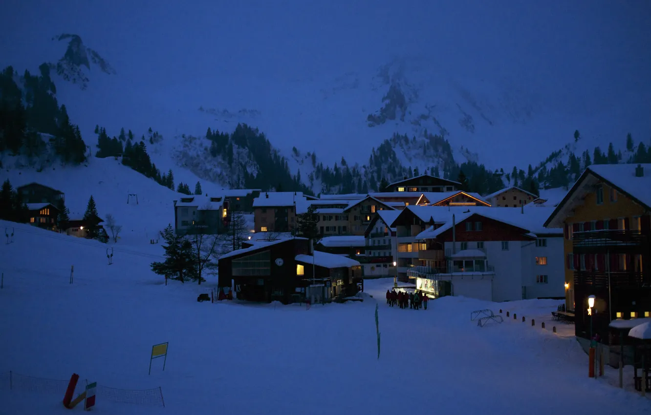 Photo wallpaper winter, mountains, village