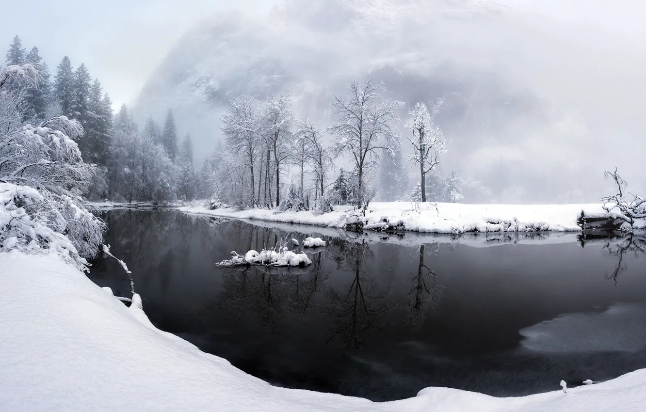 Photo wallpaper winter, snow, river