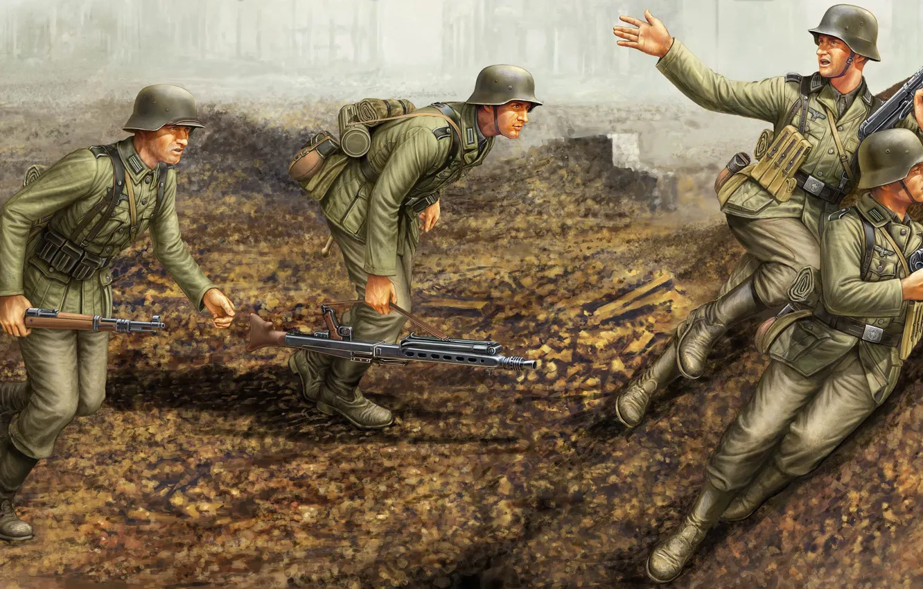 Photo wallpaper soldiers, MG-42, machine gun, the Wehrmacht, gunner, MP-40