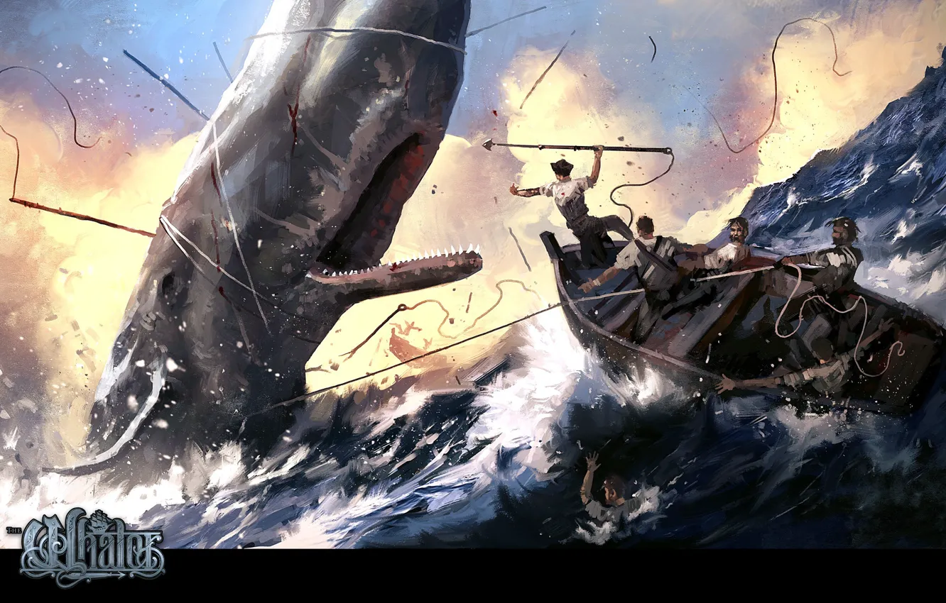 Photo wallpaper boat, wave, kit, mouth, harpoon, The Hunt, The Whaler, whalers