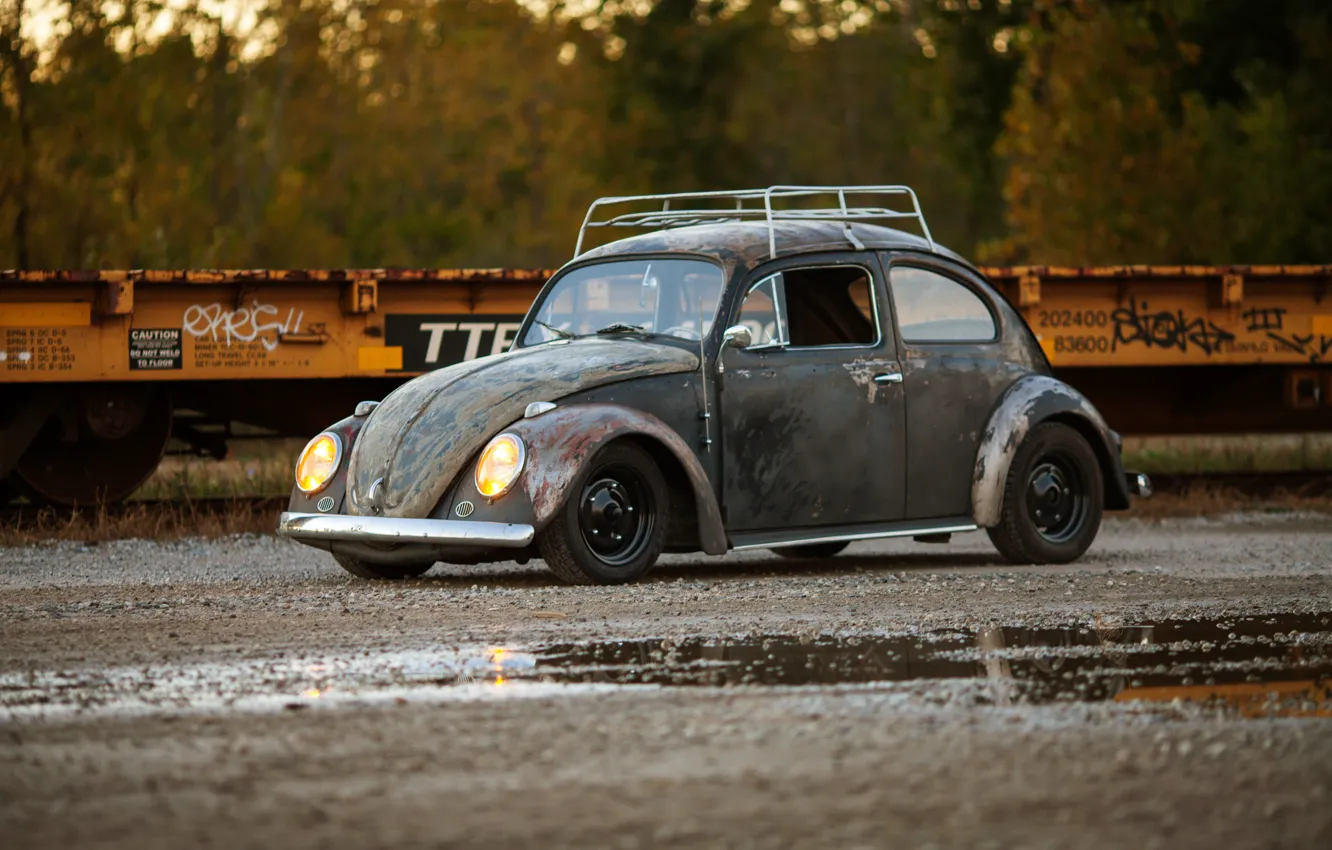 Photo wallpaper volkswagen, beetle, Old, Rusty