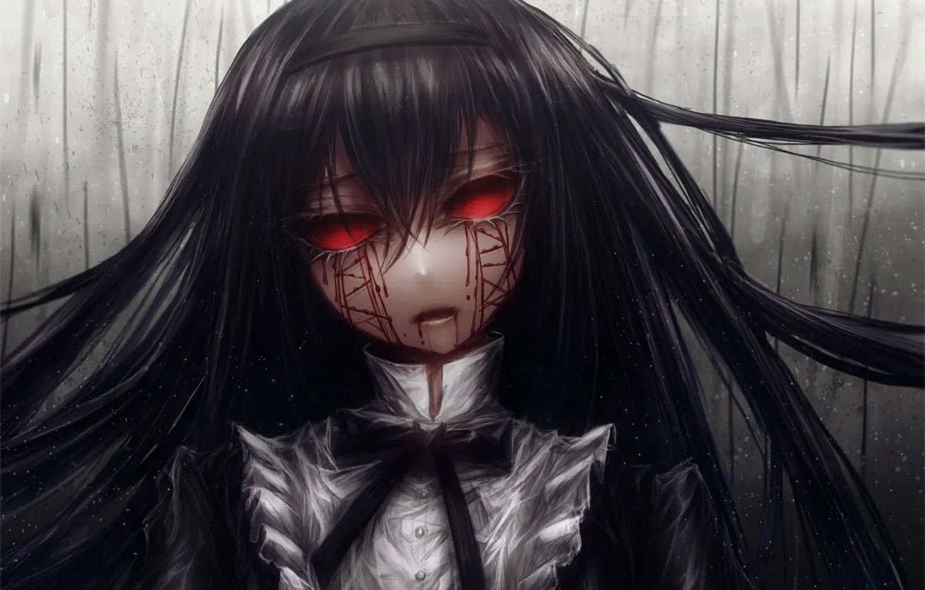 Photo wallpaper zombies, zombie, witch, undead, bloody tears, horror, burning eyes, black hair