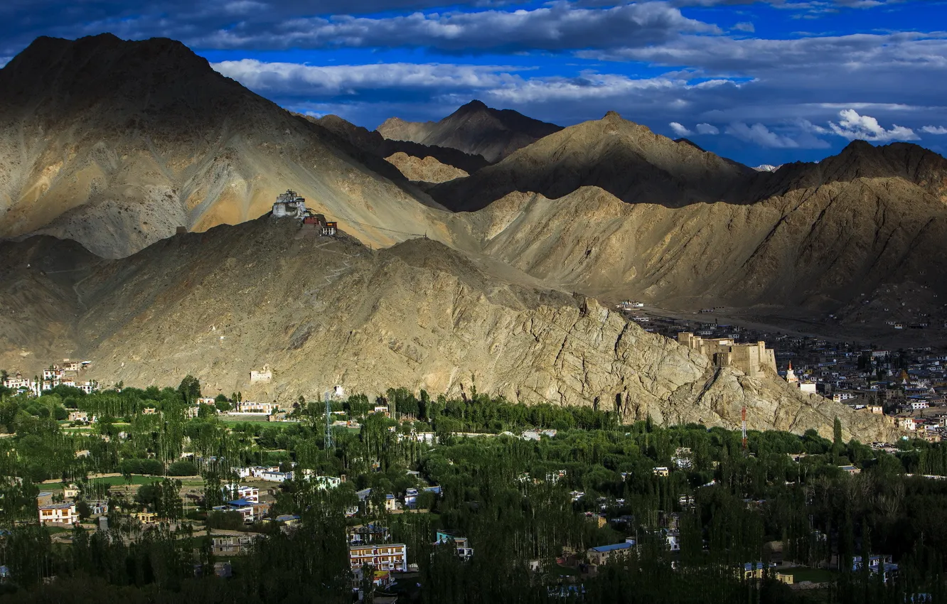 Photo wallpaper landscape, mountains, Leh Palace and City