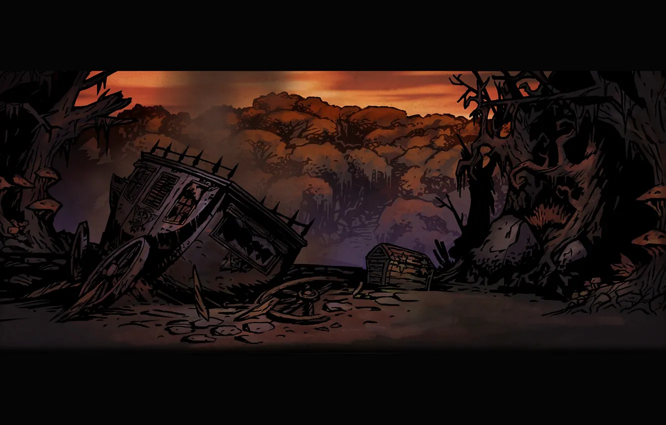 Photo wallpaper road, Destroyed, Darkest Dungeon, carriage