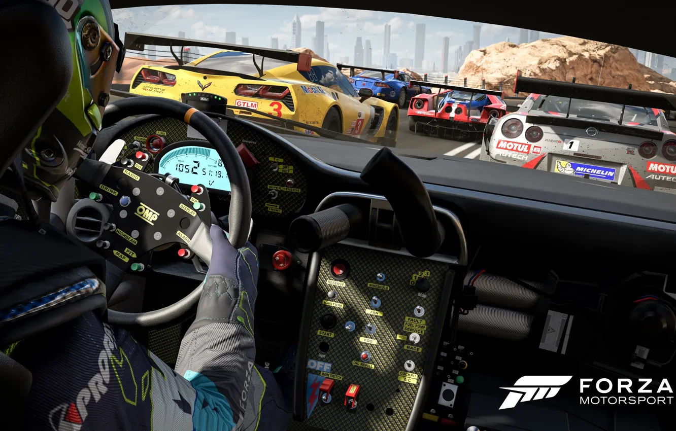 Photo wallpaper car, city, game, race, speed, drive, pilot, Forza Motorsport