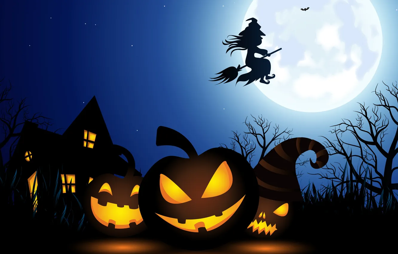 Photo wallpaper lights, vector, Halloween, moon, house, fantasy, sky, night