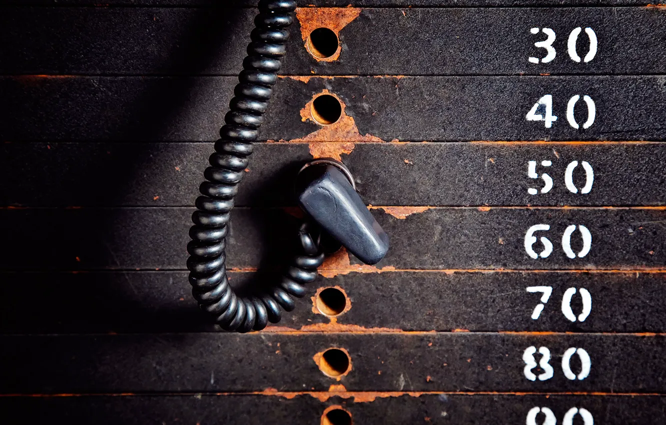 Photo wallpaper metal, numbers, gym, rust, weight