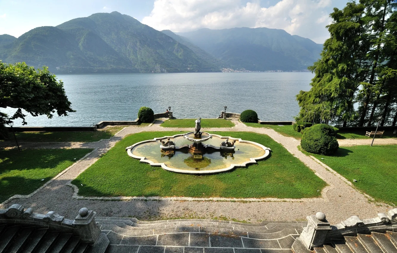 Photo wallpaper Park, Italy, fountain, lake Como, Lombardy, Tremezzo, Villa Mayer