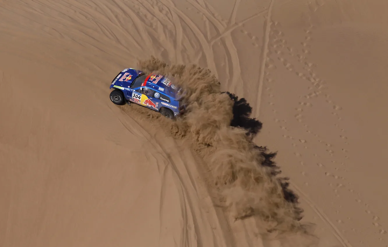 Photo wallpaper Sand, Volkswagen, Traces, Touareg, Dakar, Competition, The view from the top