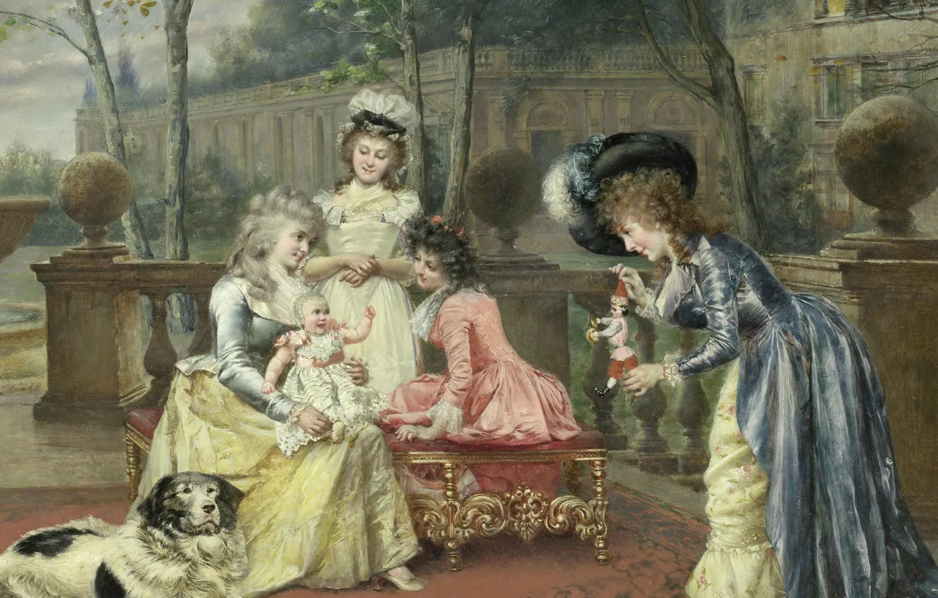 Photo wallpaper children, woman, terrace, Visit