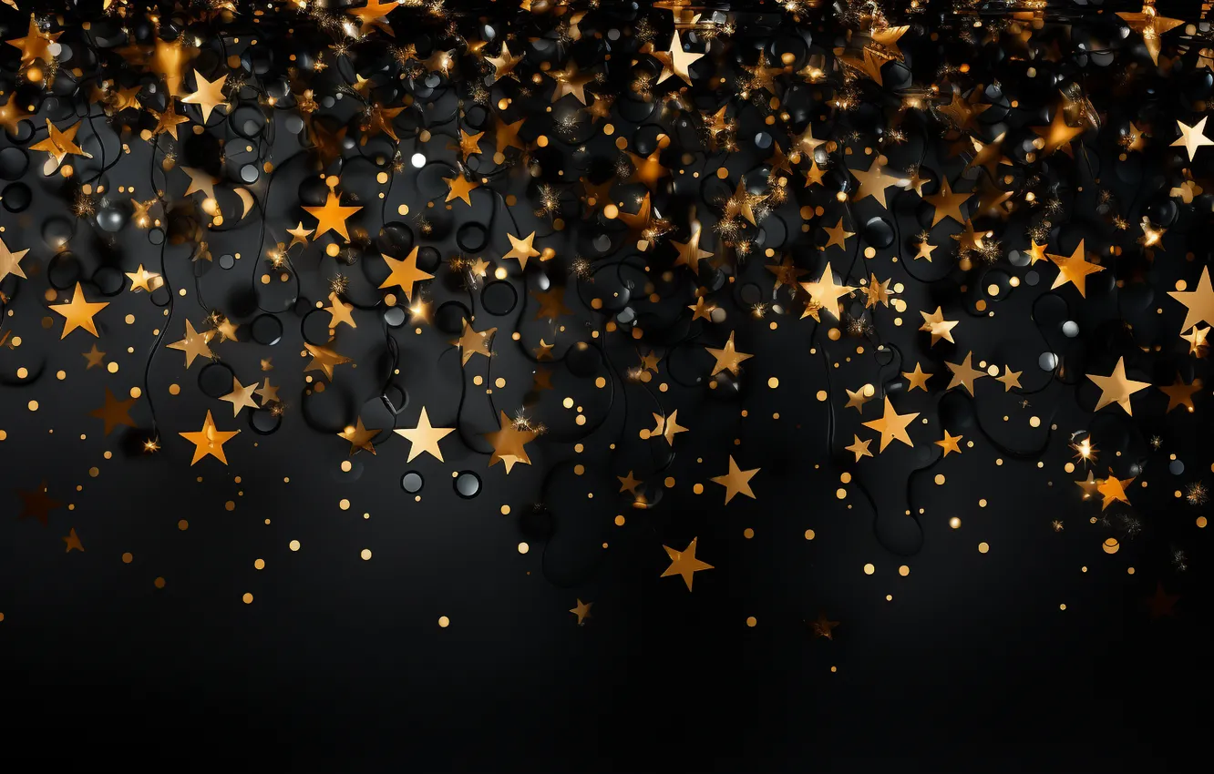 Photo wallpaper stars, decoration, New Year, Christmas, golden, new year, happy, black