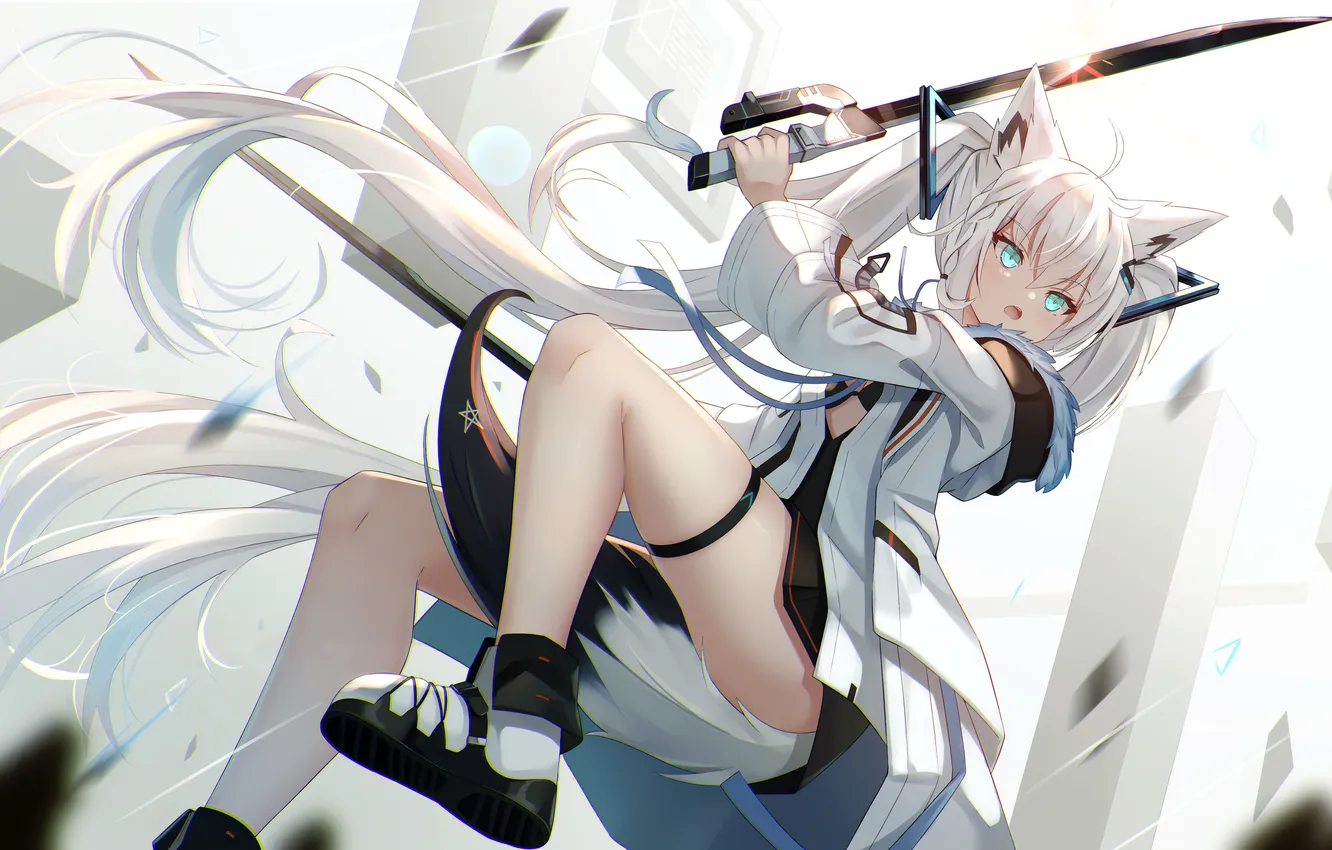 Photo wallpaper girl, sword, sexy, bra, cleavage, green eyes, long hair, legs