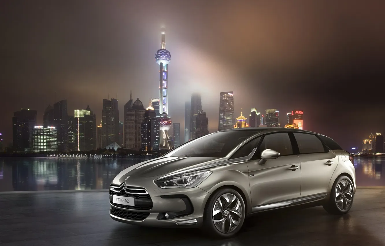 Photo wallpaper night, the city, skyscrapers, Citroen, Citroen, DS5