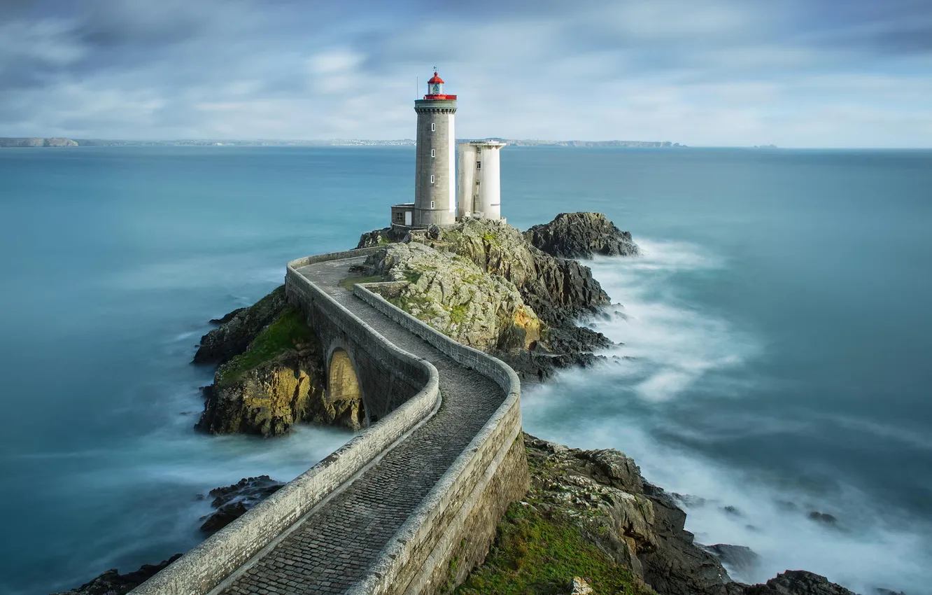 Photo wallpaper road, sea, landscape, rocks, lighthouse