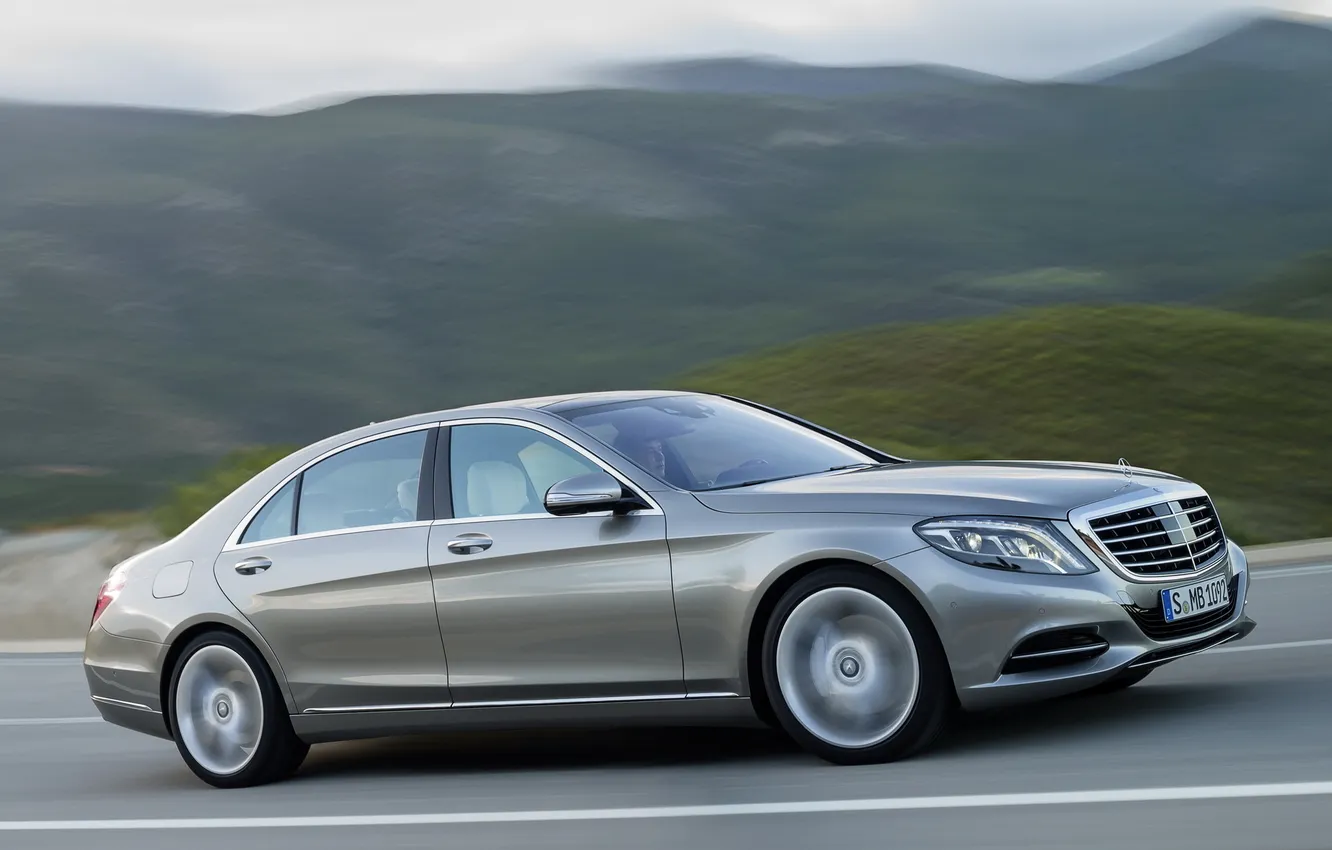 Photo wallpaper car, auto, Mercedes-Benz, road, in motion, Hybrid, S 400