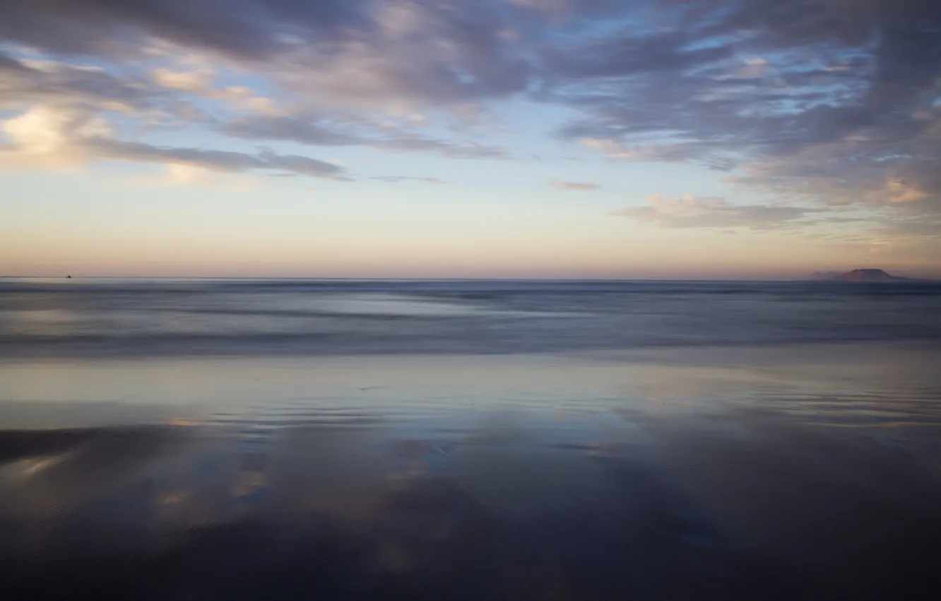 Photo wallpaper sea, clouds, reflection, dawn, calm
