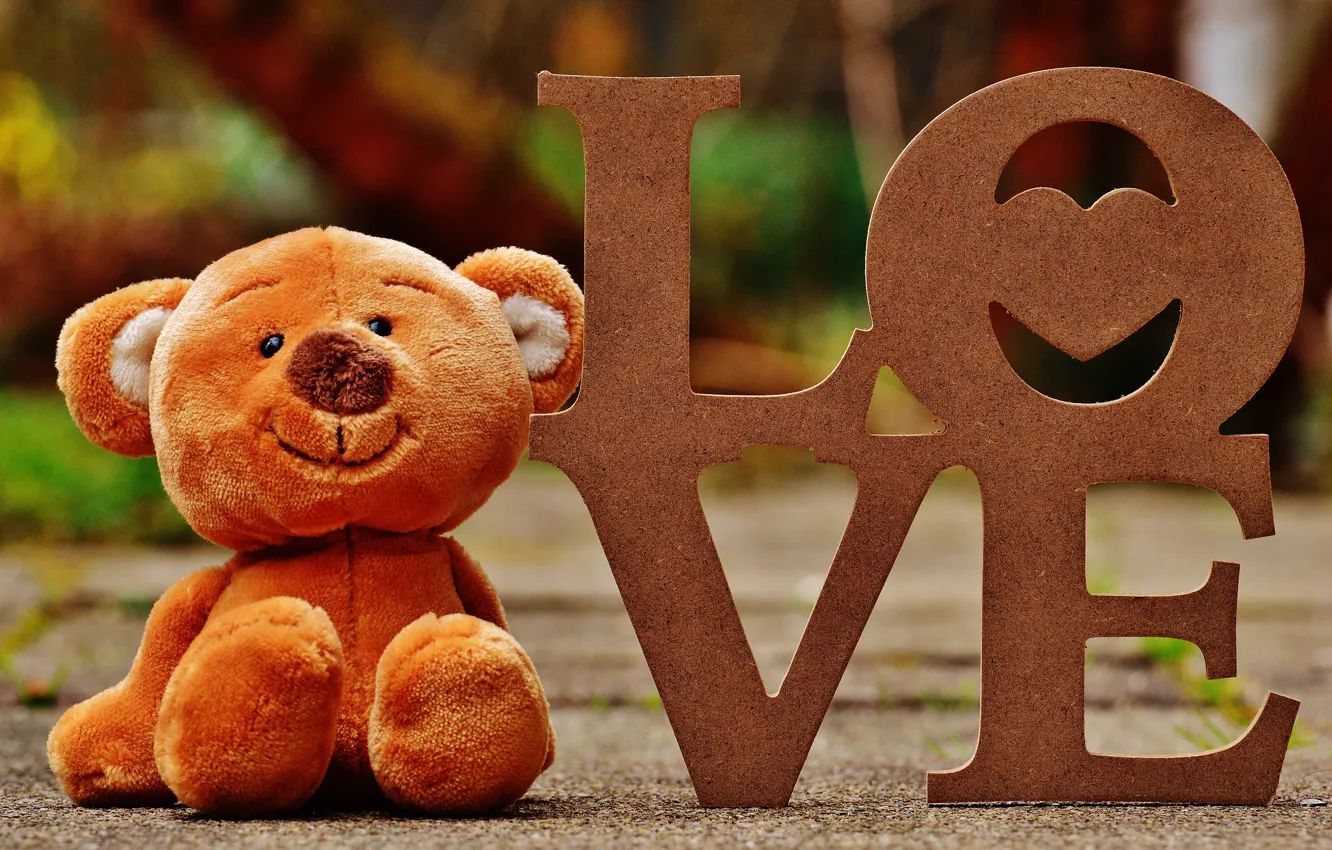 Photo wallpaper letters, toy, bear, love, plush