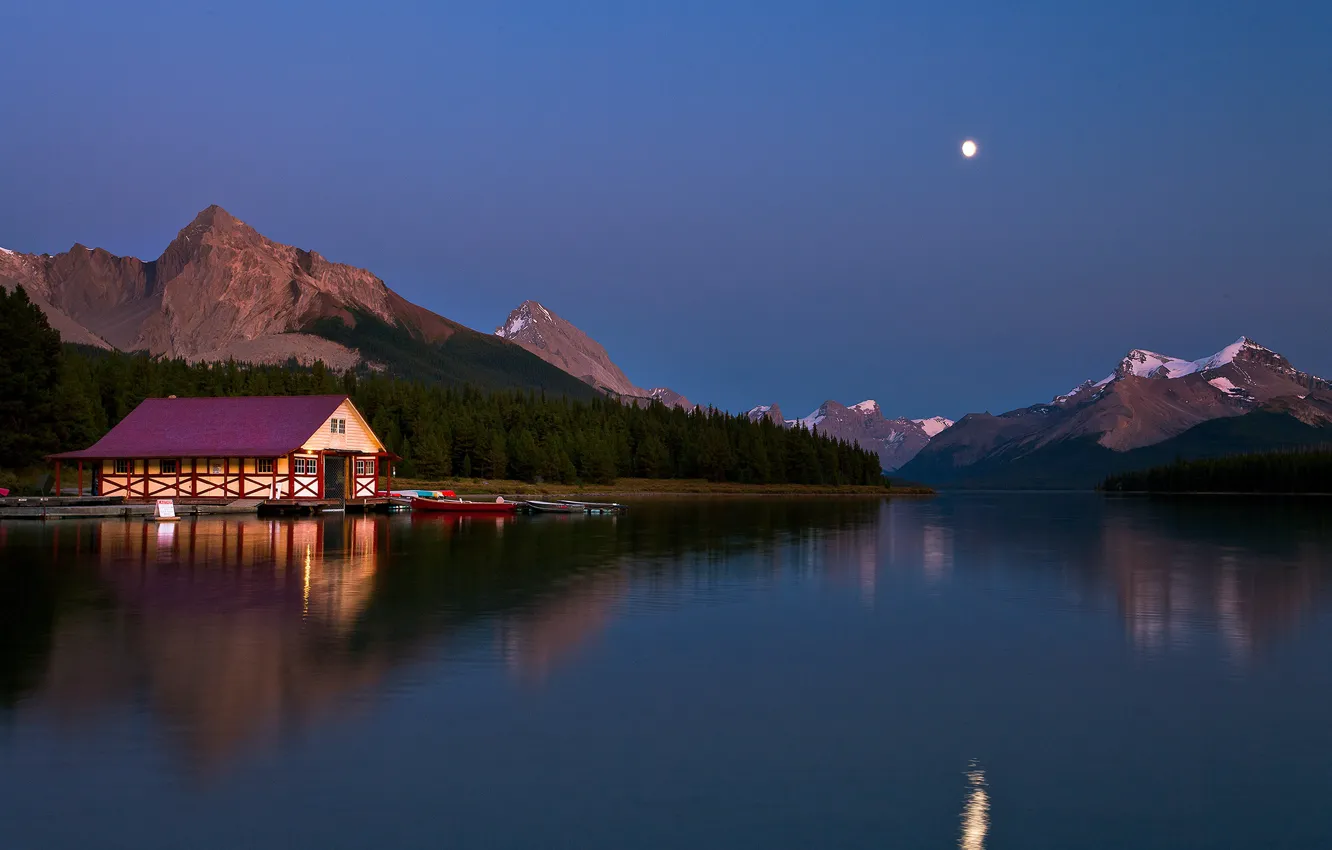 Photo wallpaper the sky, mountains, lake, boats, the evening, Kevin McNeal