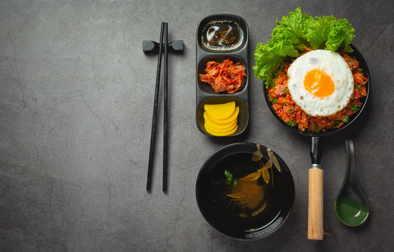 Photo wallpaper food, rice, fried, Korean, kimchi