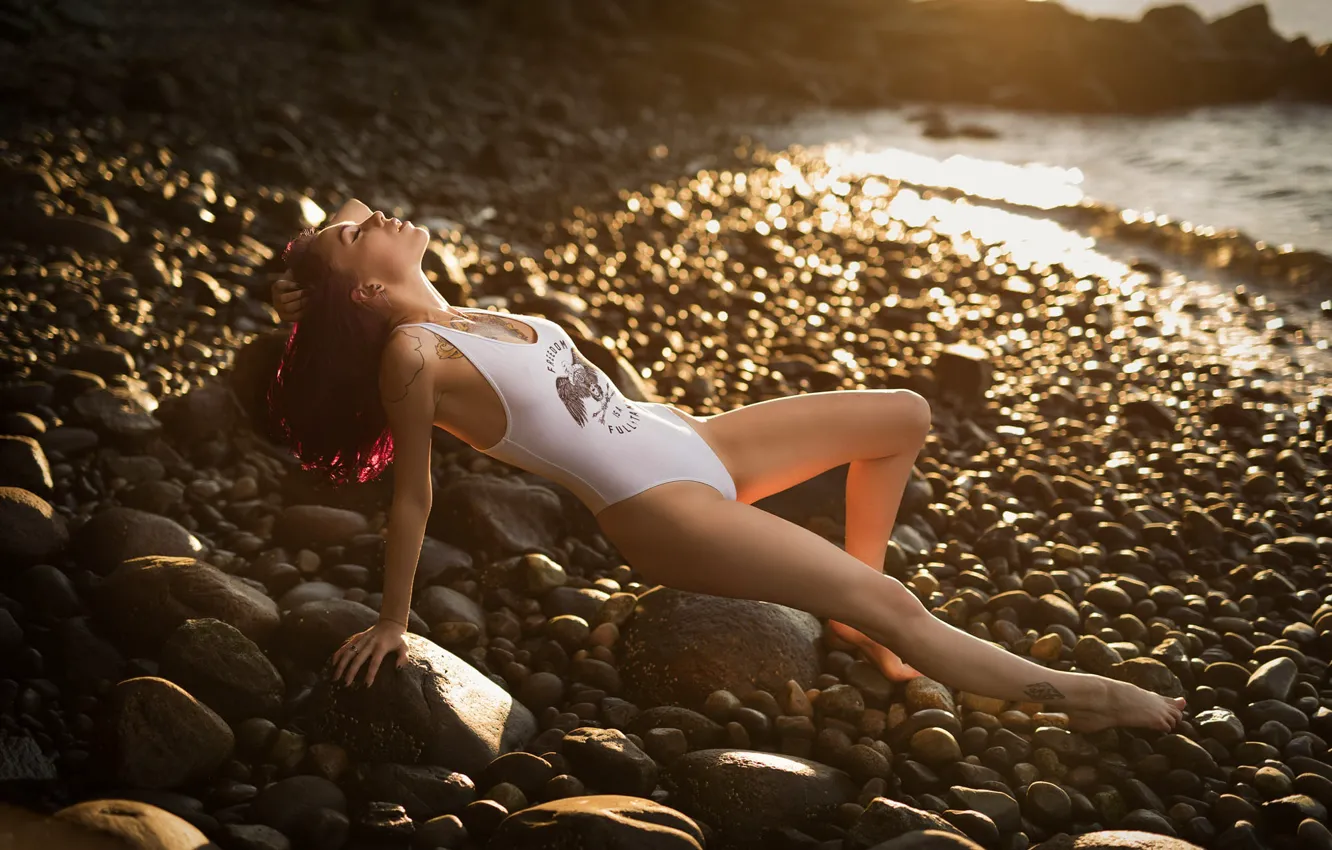 Photo wallpaper sea, white, beach, swimsuit, erotic, summer, girl, light