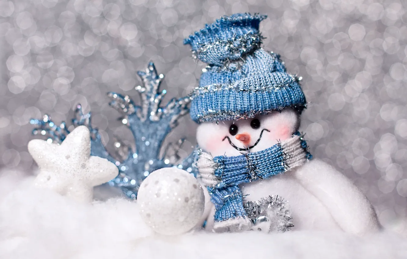 Photo wallpaper hat, scarf, snowman, asterisk, snow