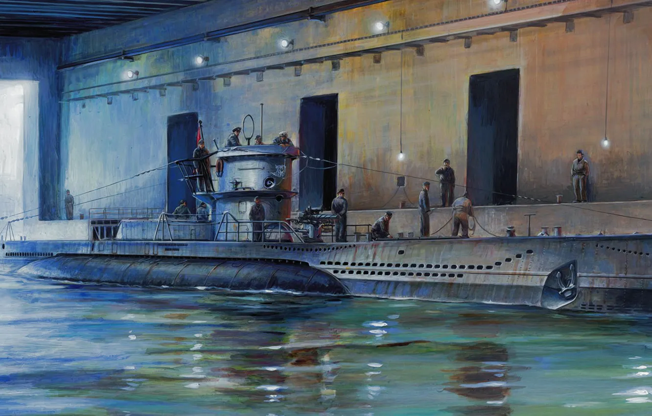 Photo wallpaper war, art, painting, ww2, submarinee, U-Boot