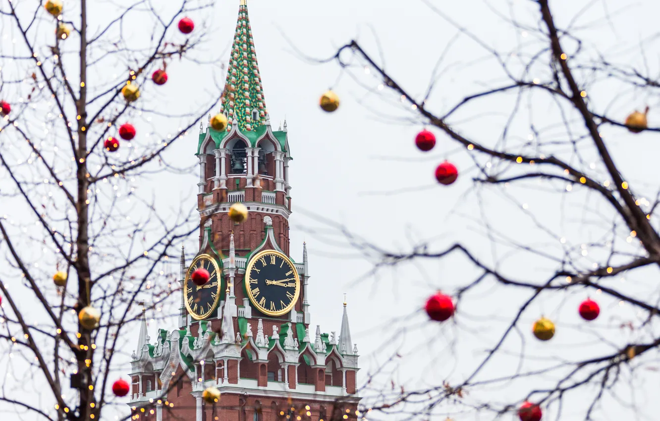 Photo wallpaper winter, decoration, city, the city, balls, new year, Christmas, Moscow