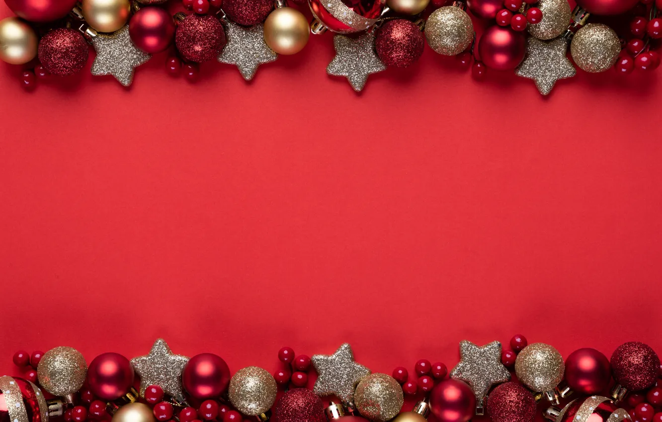 Photo wallpaper decoration, balls, Christmas, New year, red, christmas, new year, balls
