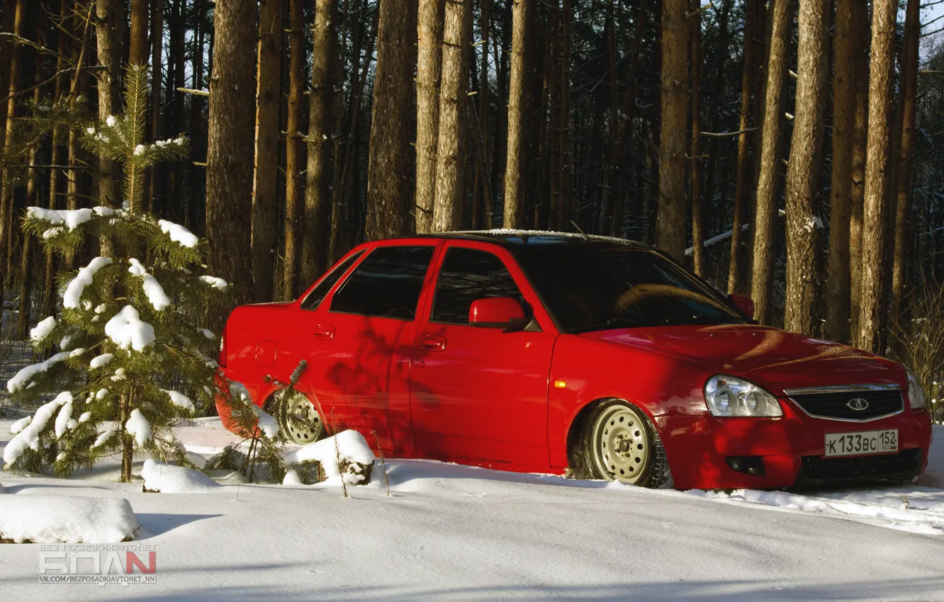 Photo wallpaper machine, auto, sedan, red, auto, LADA, Priora, VAZ