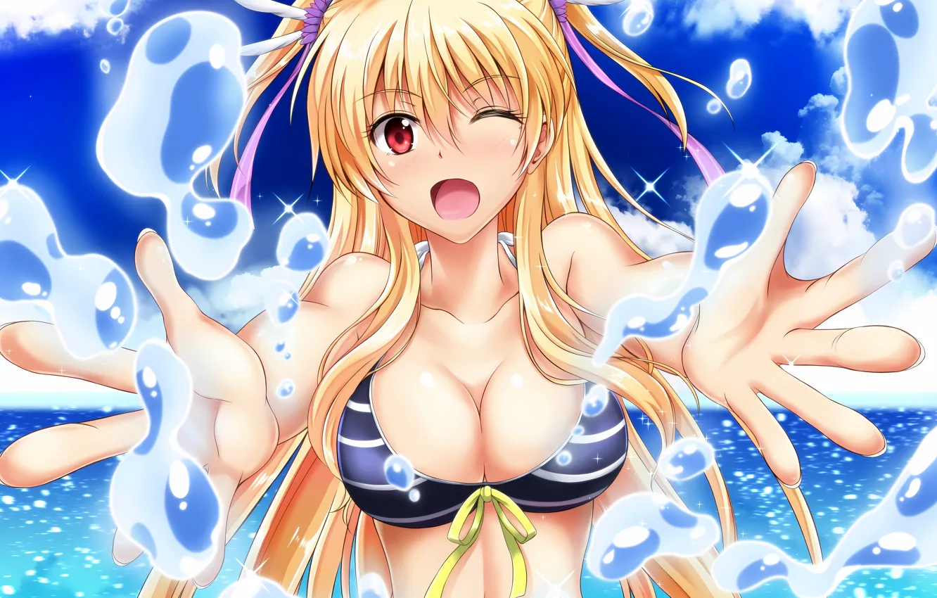 Photo wallpaper girl, sexy, cleavage, sky, long hair, sea, boobs, anime