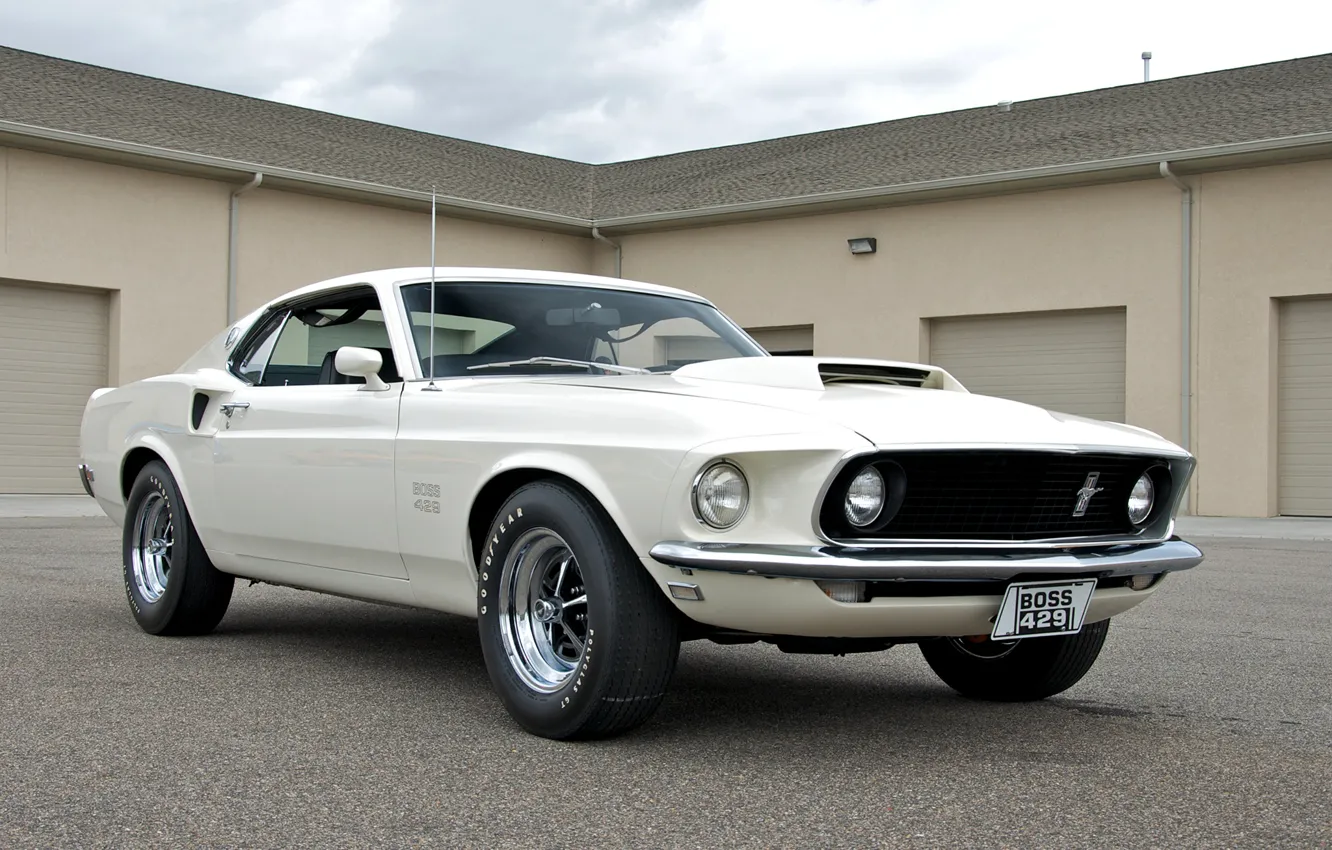 Photo wallpaper white, mustang, Mustang, 1969, white, ford, muscle car, Ford