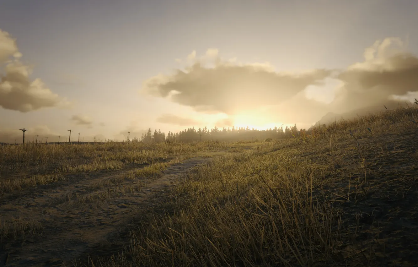 Photo wallpaper HDR, Clouds, Game, Field, Prairie, UHD, Red Dead Redemption 2, Xbox One X