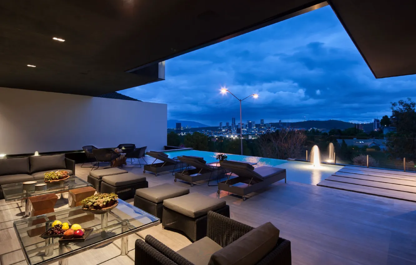 Photo wallpaper city, pool, evening, luxury, terrace