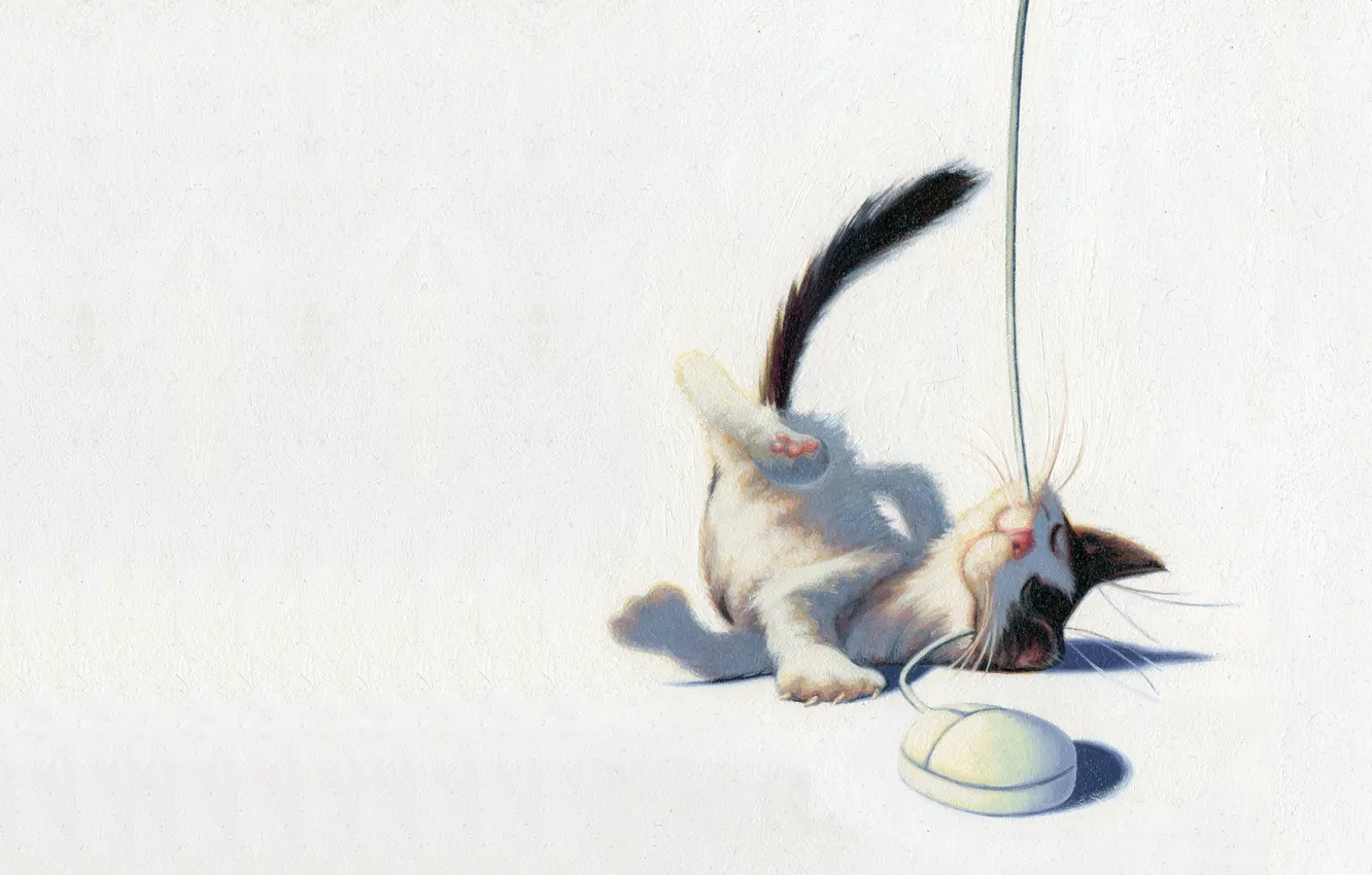 Photo wallpaper cat, mood, the game, mouse, art, kitty, children's, James Bennett