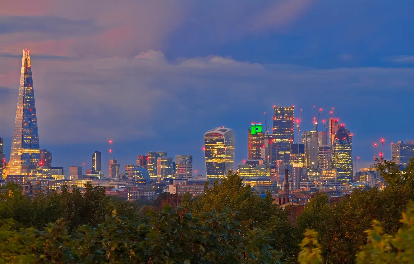 Photo wallpaper lights, England, London, tower, home, panorama