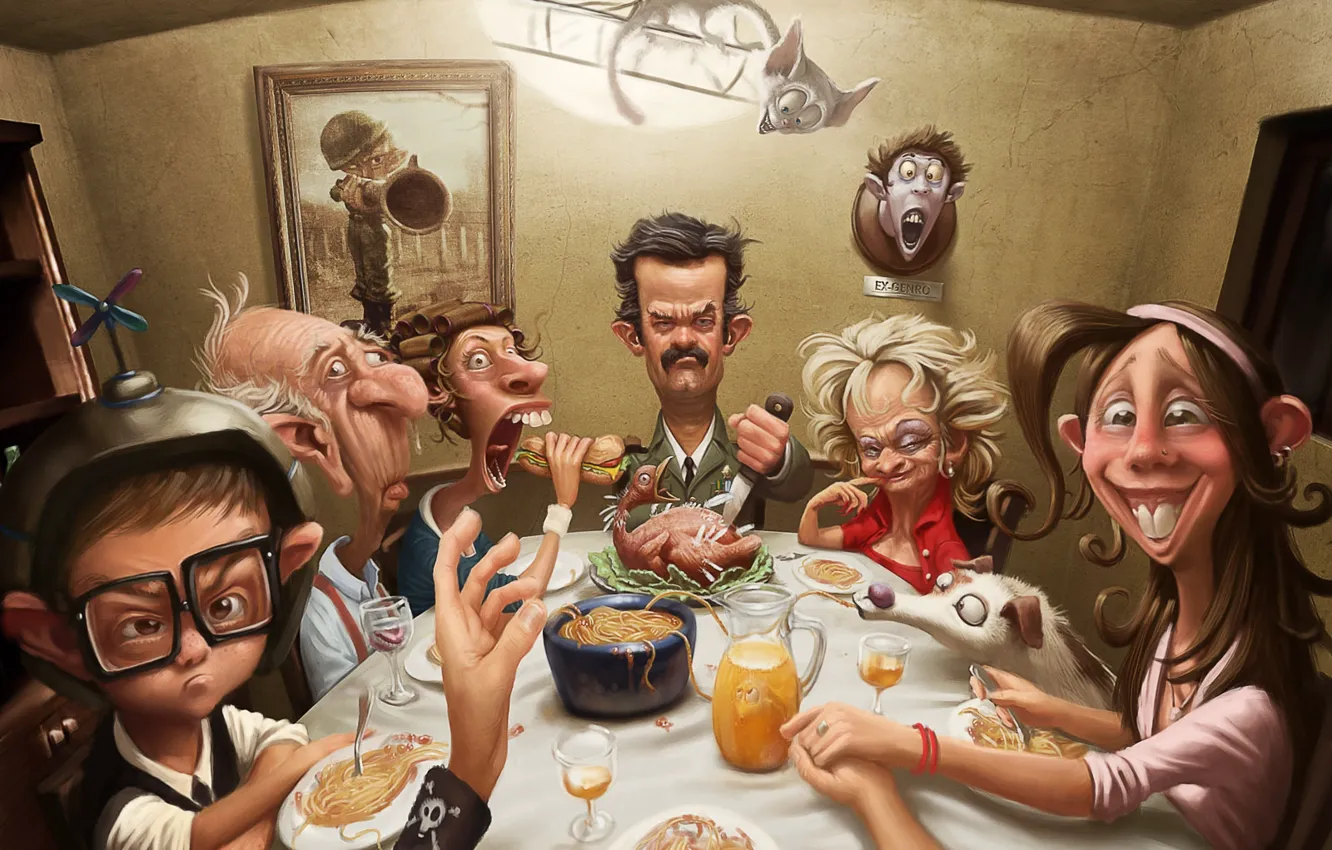 Photo wallpaper Table, Family, Food, Freaks, Relatives, Relatives