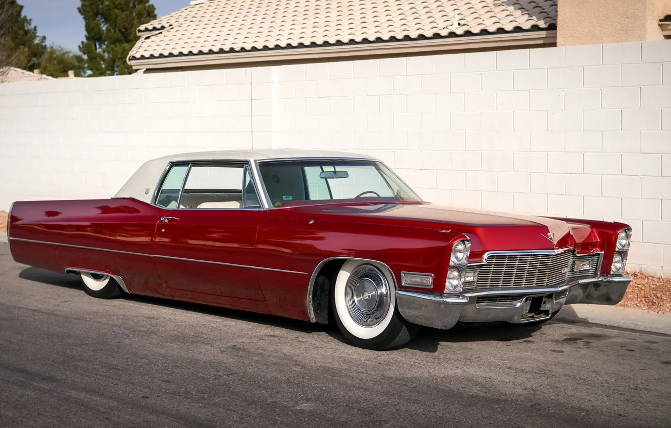 Photo wallpaper retro, Cadillac, classic, Coupe, the front, 1968, DeVille