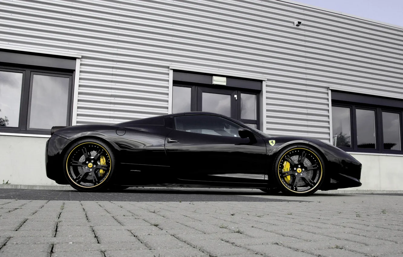 Photo wallpaper black, profile, ferrari, Ferrari, drives, black, Italy, 458 italia