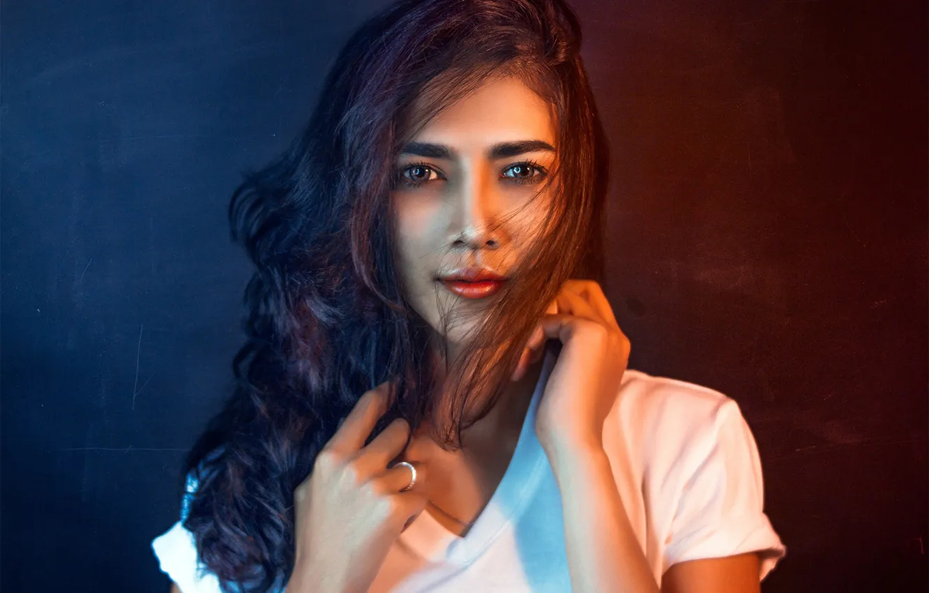 Photo wallpaper light, girl, studio, blue, eyes, art, beautiful, model