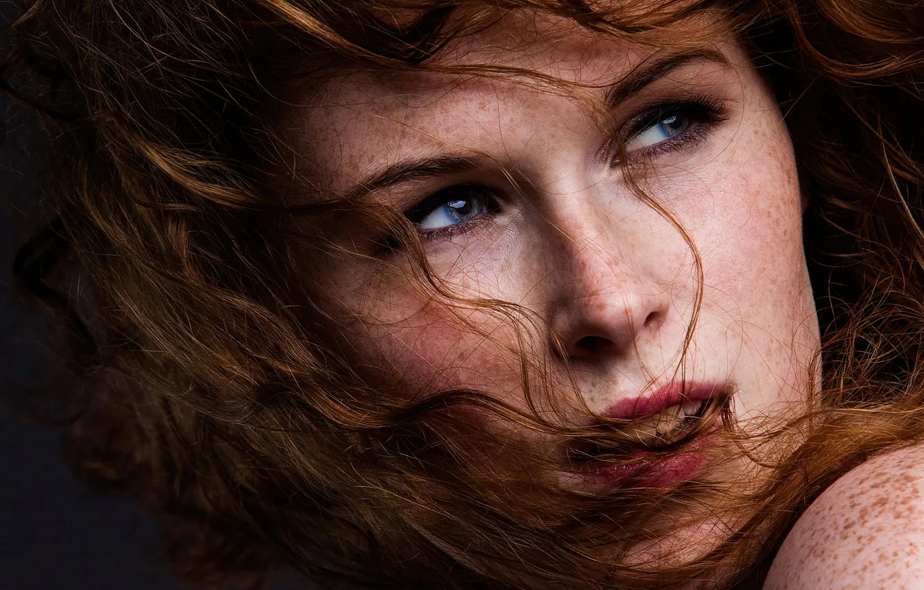 Photo wallpaper look, portrait, freckles, redhead