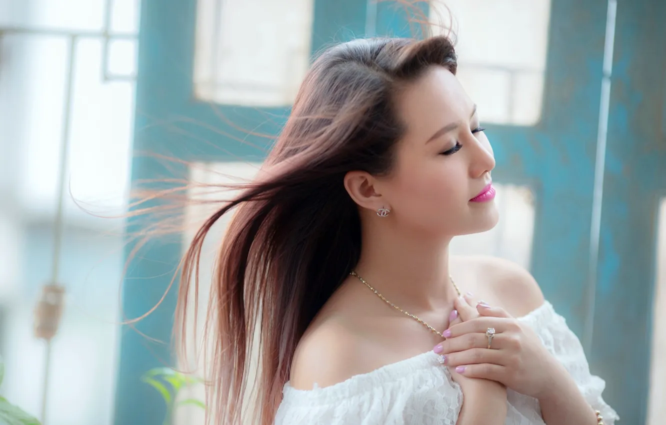 Photo wallpaper girl, hair, Asian, cutie