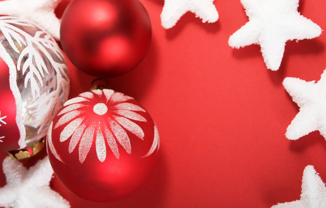 Photo wallpaper balls, stars, Christmas decorations