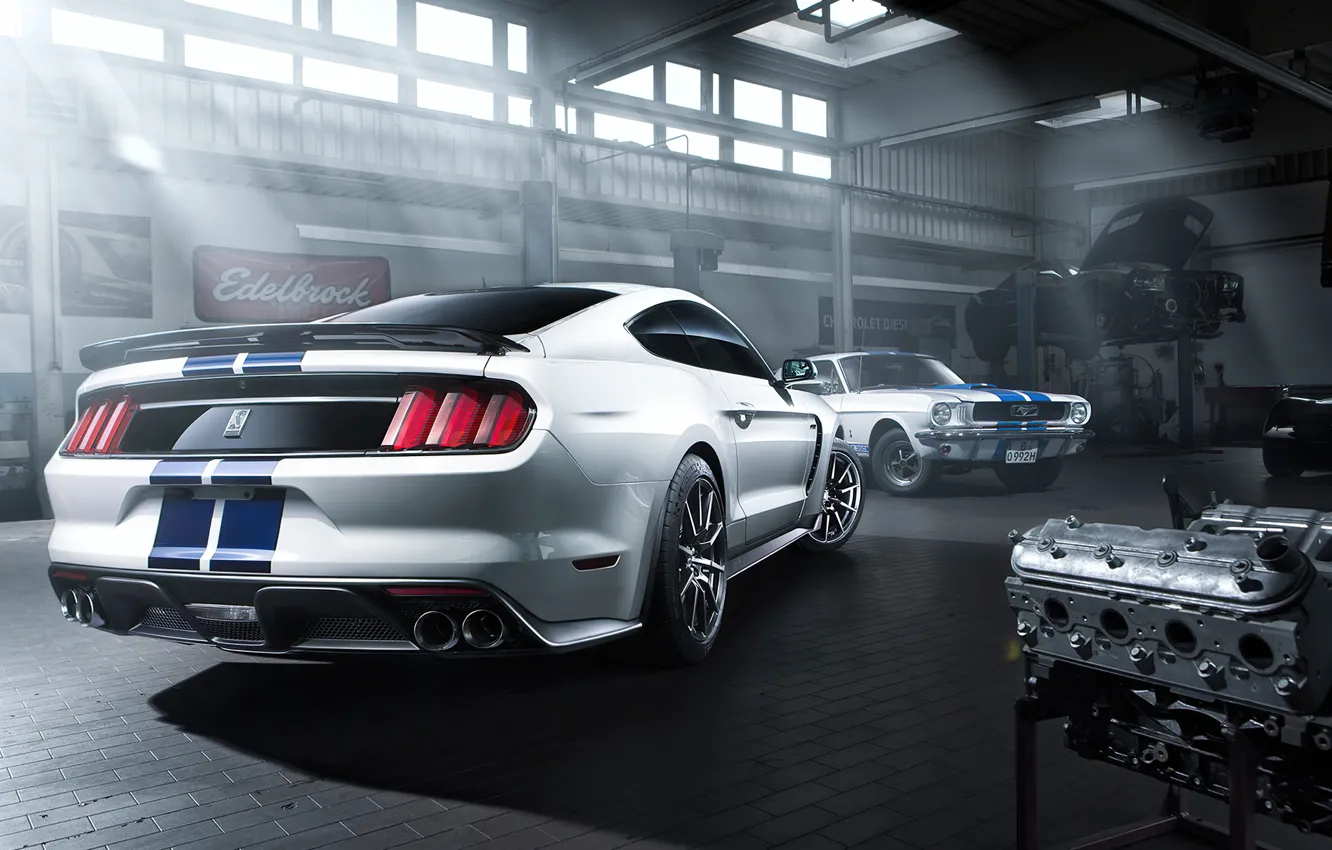 Photo wallpaper machine, engine, garage, Boxing, Ford Mustang, GT 350, zf