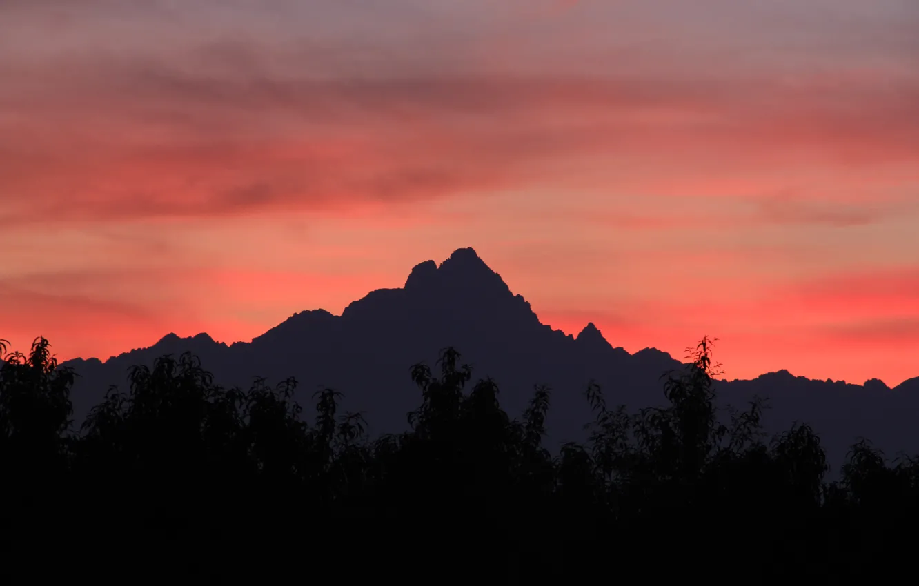 Photo wallpaper twilight, Italy, sunset, dusk, silhouette, Piemonte, Cottian Alps, Monviso