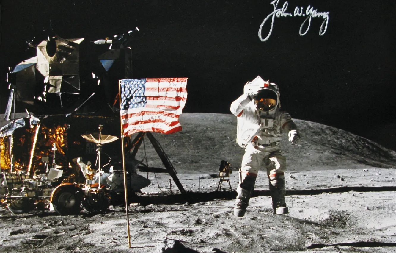 Photo wallpaper space, Moon, NASA, history, astronaut, autograph, apollo-16