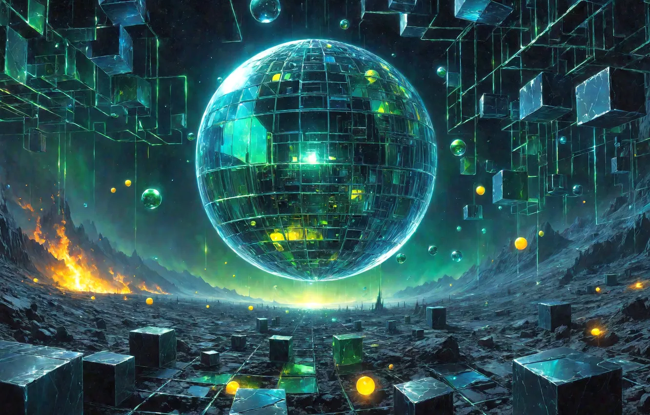 Photo wallpaper surface, balls, cubes