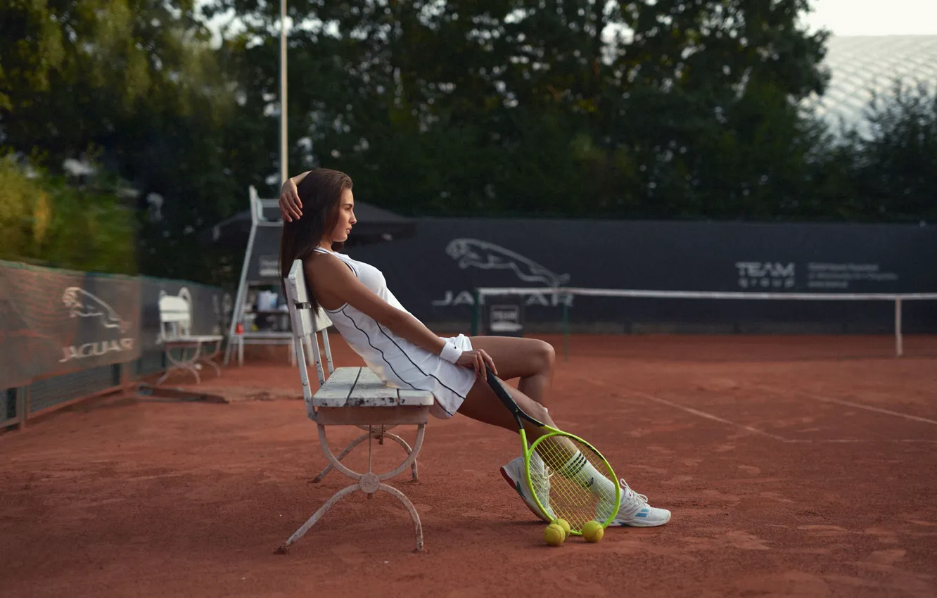 Photo wallpaper mesh, the ball, skirt, brunette, racket, tennis, Golf, sneakers