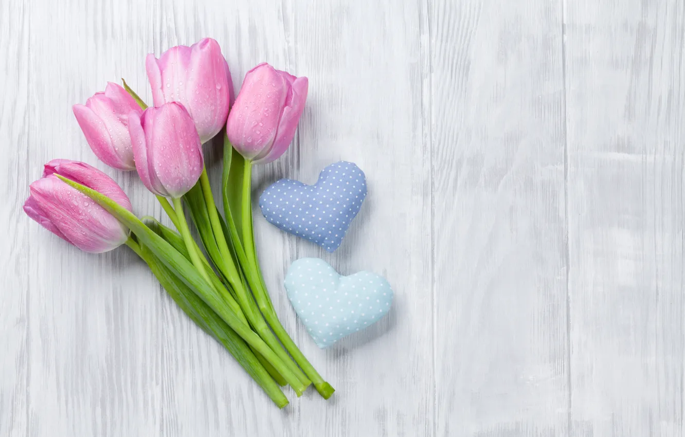 Photo wallpaper flowers, bouquet, hearts, tulips, Evgeny Karandaev