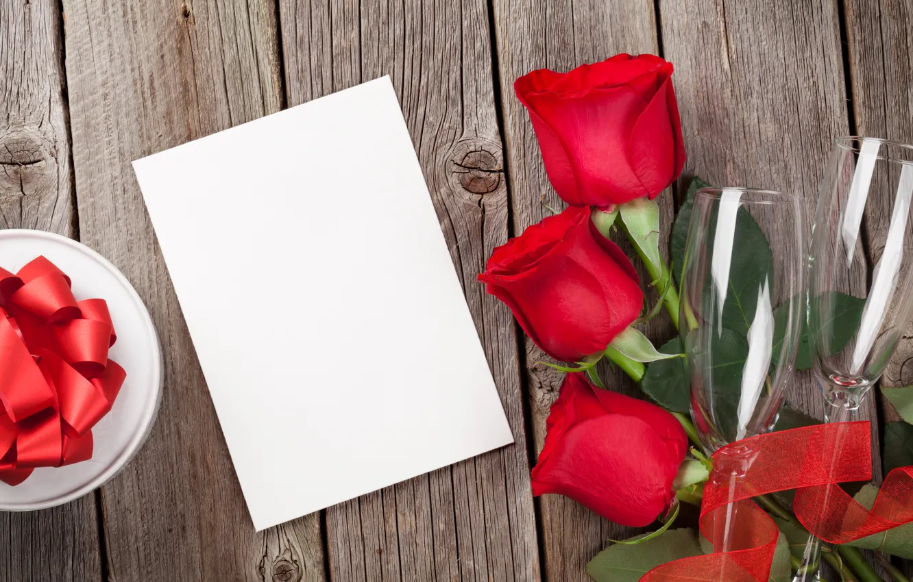Photo wallpaper love, flowers, red, gift, glass, roses, bouquet, red